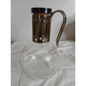 Vintage Pyrex Coffee Carafe Glass Beaker Ornate cross pattern Metal handle & lid
